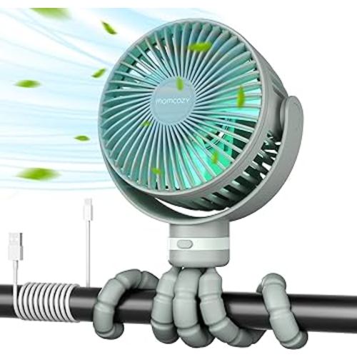 Momcozy - Ventilateur portable pour poussette de 8000mAh, autonomie ultra-longue de 27H, 4 vitesses détachables avec rotation à 360°, éclairage de nuit LED avec 2 modes, ventilateur de refroidissement