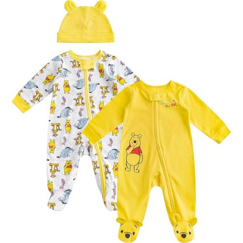 Disney Winnie the Pooh Baby Boys 2 Pack Sleep 'N Play Coveralls Footies for Newborn and Infant