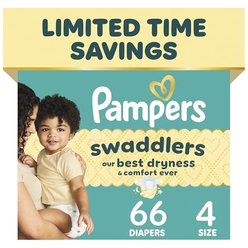 Pampers Swaddlers Diapers, Size 4 (15-34 lbs), 66 Count, Absorbent, Keeps Baby Dry and Comfortable, Skin Safe Disposable Baby Diaper (Packaging May Vary)