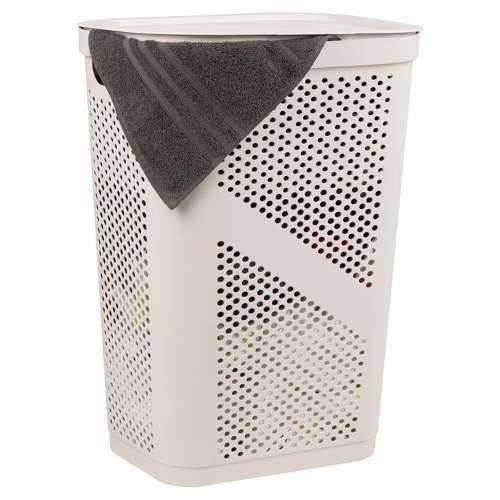 Slim Laundry Hamper with Lid, 60L Clothes Basket, Ventilated Plastic,