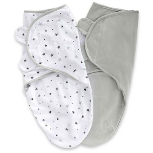 Ely's & Co. Adjustable Swaddle Blanket Infant Baby Wrap Grey Stars and Solid Grey 2 Pack