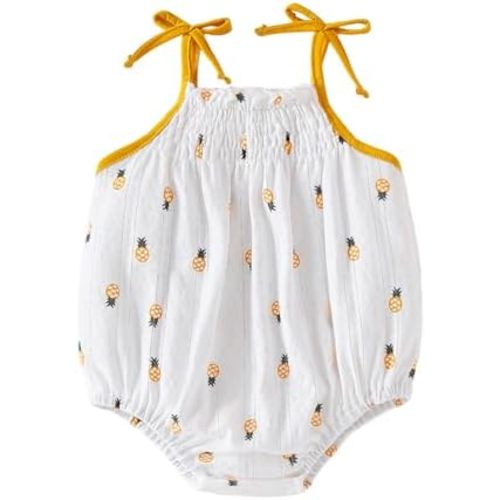 ROMPERINBOX Baby Girl Bodysuit Cotton Spaghetti Strap Sleeveless Onsies Summer Infant Camisole Romper 0-24 Months