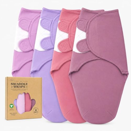 Swaddles for Newborns – 4-Pack Infant Swaddles 0-3 Months – Adjustable Swaddle Sleep Sack with Zipper – Soft Organic Cotton Baby Wrap for Safe & Cozy Sleep