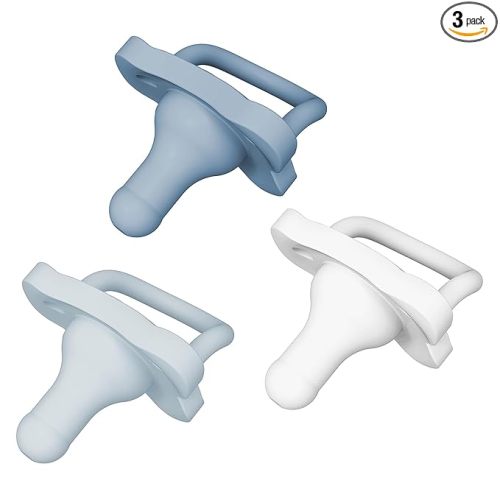 Dr. Brown's HappyPaci 100% Silicone Baby Pacifier, Contoured One-Piece Design, Blue/Light Blue/White, 0-6m, BPA-Free, 3-Pack
