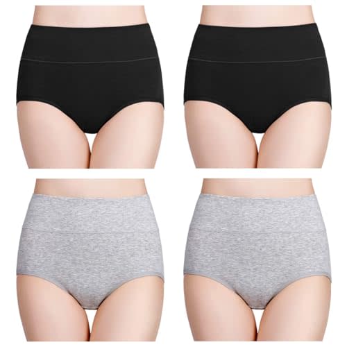 wirarpa Women's Cotton Underwear High Waisted Ladies Panties Full Coverage Briefs 4 Pack (Regular & Plus Size)