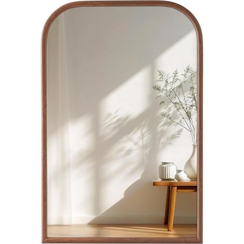 30"x36" Arch Wall Mirror for Wall, Wall Mounted Vanity Mirror for Bedroom, Wood Grain Finish Frame Mirror with Tempered Glass, Vintage Decorative for Bathroom, Entryway, Living Room, Walnut