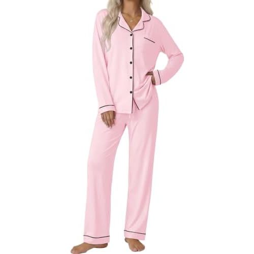 Ekouaer Pajamas Womens Long Sleeve Sleepwear Button Down Loungewear Pjs Set