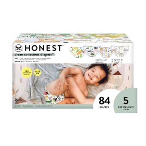 The Honest Company Clean Conscious Disposable Diapers - Four Print Pack - Size 5 - 84ct