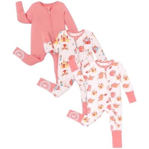 PATPAT Baby Footies Boys Girls - Bamboo Viscose - Zipper & Non-Slip Soles Romper Mitten - Footed & Footless Infant Clothes