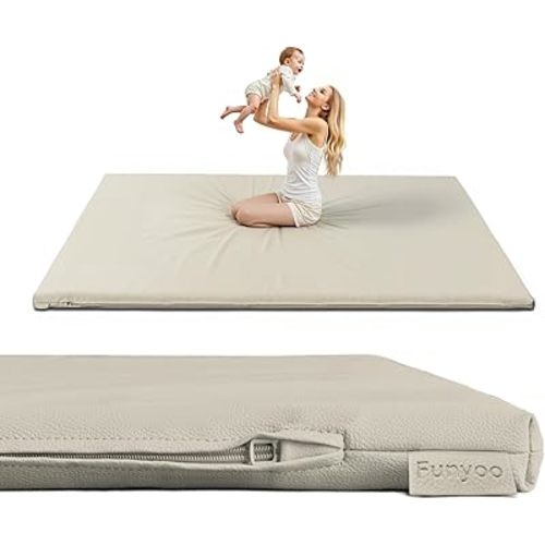 Padded 71" ×59" Large Baby Play Mat for Floor, 1.2" Thick Memory Foam Playmat with Soft Vegan Leather Cover, Cushioned Play Mat for 71" x59" Playpens, Grey