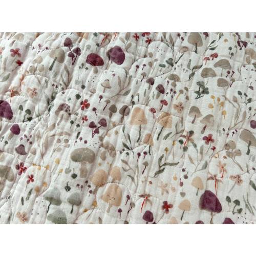 QUICK SHIP, Quilted Mushroom Cotton Woodland Floral Blanket, Baby Girl Gift, Receiving Blanket, Shower Gift, Mushroom Crib Bedding