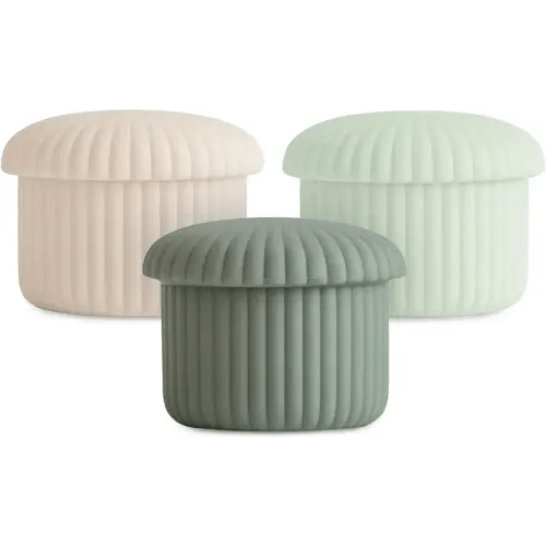 mushie Silicone Baby Food Containers (Green Combo) | 4 oz, 3 Pack Set | Reusable Storage Jars with Lids | Microwavable Dishwasher and Freezer Safe