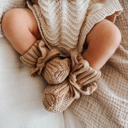Textured Newborn Knit Booties - Coco | 3 Little Crowns