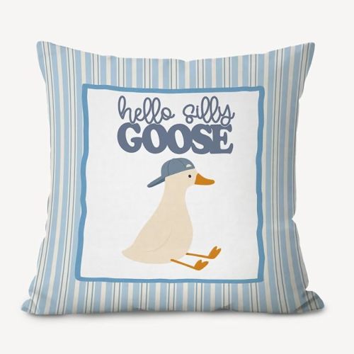 Goose Boy Nursery Blue Striped Pillow Cover 18x18, Kids Room Decor