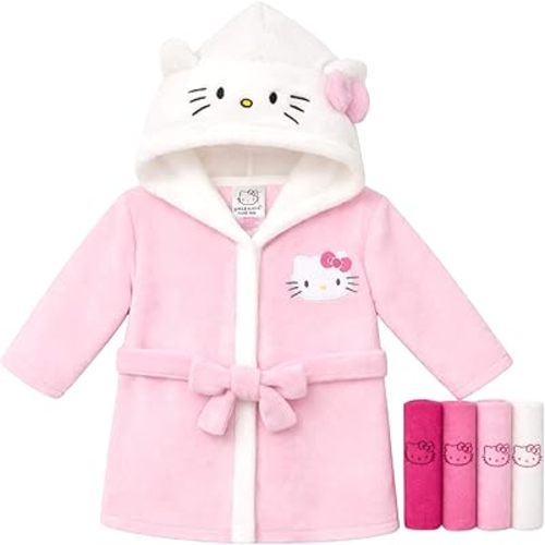 Hello Kitty Baby Girls Bathrobe Hooded Size 0-9 Months – Soft Absorbent After Shower Bath Robe for Newborn Infant, Pink