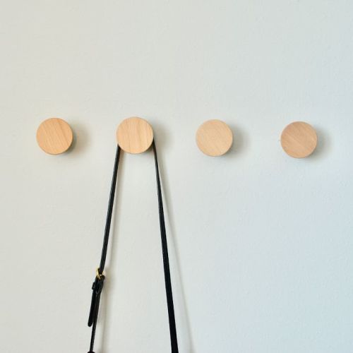 Wooden Round Wall Hooks - Set of 4 in Natural