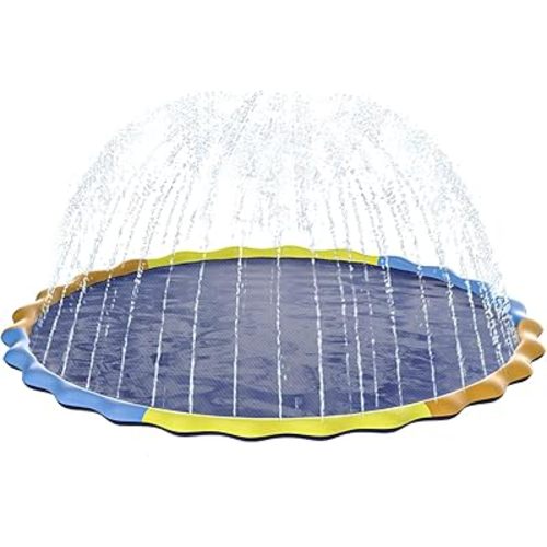 124" Large Splash Pad for Dog and Kids, 10.3FT Non-Slip Sprinkler Mat 1mm Thickened and Foldable Large Pool Summer Fun, Outdoor Water Toys for Dogs and Toddlers