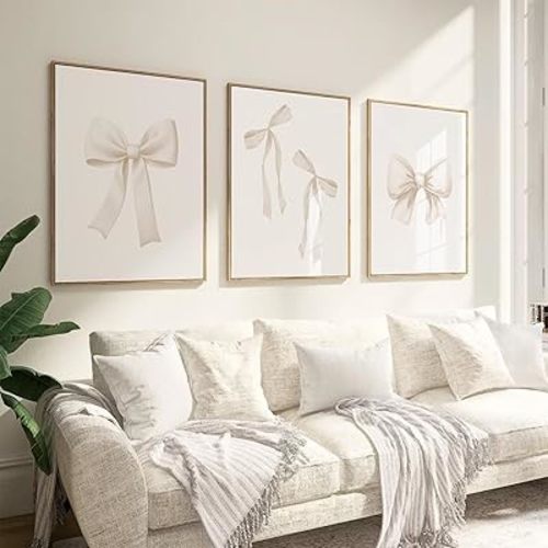 Pennclys Bow Wall Art Coquette Room Canvas Decor Beige Bow Poster Preppy Wall Deocr Aesthetic Pictures Coquette Girly Posters Nursery Art Prints for Girls Bedroom 16x24 Inch Unframed Set of 3