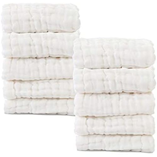 Baby Muslin Washcloths- Natural Muslin Cotton Baby Wipes - Soft Newborn Baby Face Towel for Sensitive Skin- Baby Registry as Shower, 10 Pack 12x12 inches by MUKIN (White)