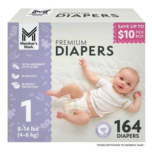 (1 pack) ~Membr Mark Premium Baby Diapers, Newborn-Size 8