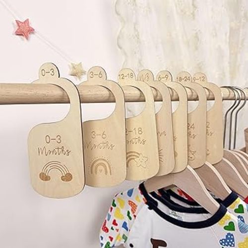 Baby Closet Dividers for Clothes Organizer-Set of 7 Double-Sided Baby Size Closet Dividers From Newborn to 24 Months Wooden Neutral Boho Nursery Decor Ideal Baby Clothes Organizer