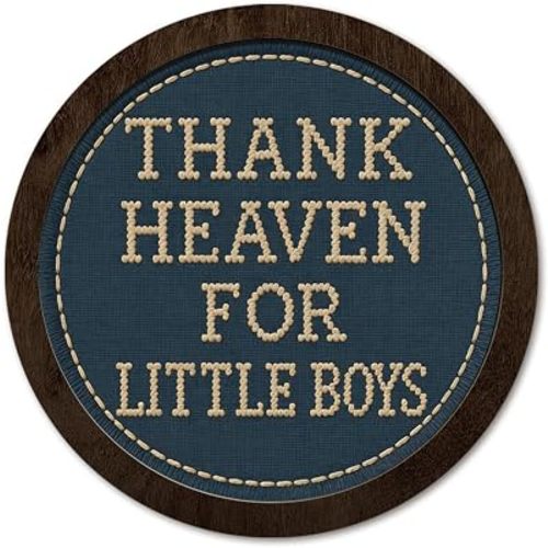 PeakClub Baby Boy Room Baby Shower Decor, Thank Heaven for Little Boys Wall Decor, Playroom Round Wooden Wall Art, Boys Toddler Room Nursery Decoration 10x10 Inch