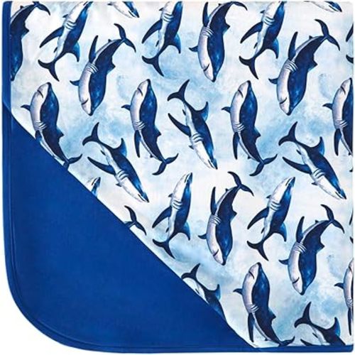 Premium Baby Blanket, Stretchy Quilt for Kid, Soft Crib Bedding for Newborn Baby and Toddler, Nursery Blanket for Boys and Girls, Viscose Made from Bamboo 50'' x 50'' Shark