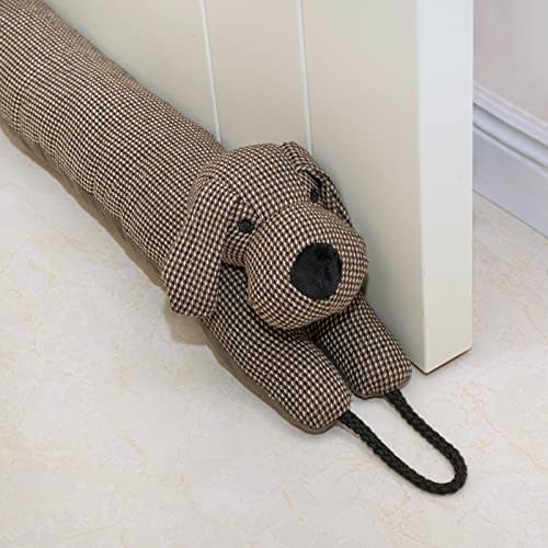 Marwood Under Door Draft Stopper Decorative Wind Stopper 30 inch for Door & Window, Weighted Animal Air Draft Stopper Snake Noise Blocker for Bottom of Door with Hanging Loops -Brown Dog