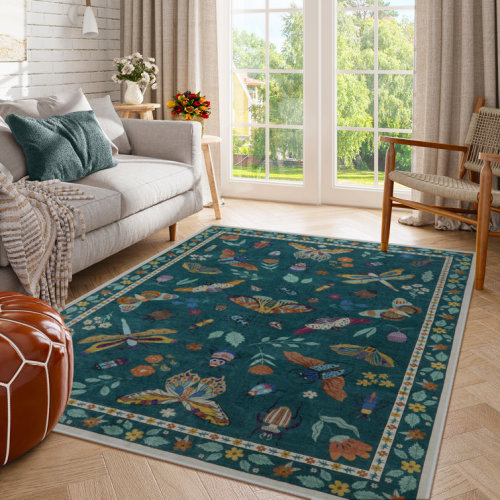 Goldene Animal & Insect Machine Washable Area Rugs with Non-Slip Backing for Living Room, Dining Room, Bedroom