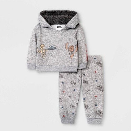 Baby Boys' 2pc Star Wars Fur-Backed Fleece Pullover and Jogger Set - Gray 6-9M