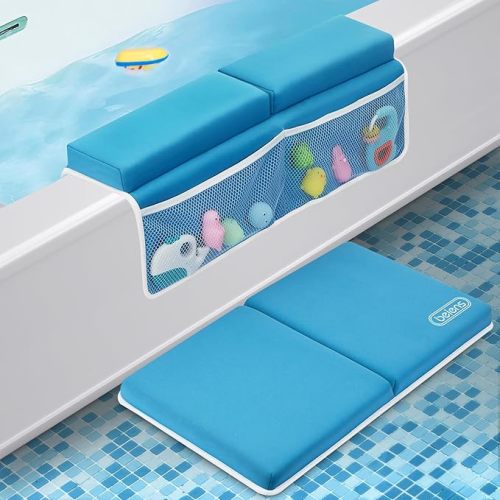 beiens Bath Kneeler and Elbow Rest Pad Set - 1.5'' Comfortable Baby Bath Kneeler Pads, Thick Quick Dry Kneeling Pad Support for Knee& Arm, Large Bathtub Mat with Toy Organizer for Happy Baby Bath Time