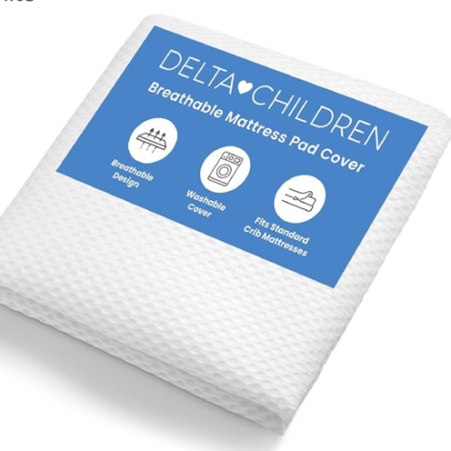 Delta Children Breathable Crib Mattress Pad Cover - 100% Breathable Mattress Pad Cover for Cribs - Elastic Edges for Secure, Universal Fit - Machine Washable - 1 Pack, White