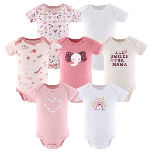 The Peanutshell Rainbow Safari Baby Bodysuits for Girls, 7-Pack, 6-9 Months
