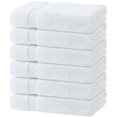 White Classic Wealuxe Small Bath Towels 22x44 In, 100% Cotton Lightweight Thin White Bath Towels for Gym, Spa, Saloon, Soft Thing Towels Multipurpose [6-Pack, White]