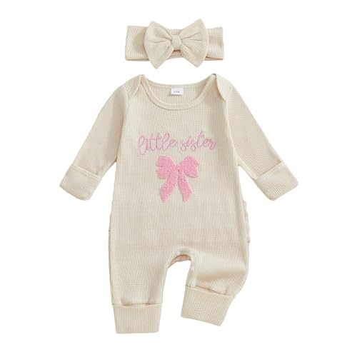 Ayalinggo Nebworn Baby Girl Waffle Knit Romper Long Sleeve Ruffle Butt Onesie Fall Winter Clothes Coming Going Home Outfit