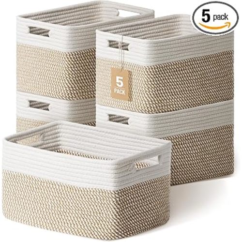5 Pack Woven Storage Baskets, Decorative Storage Bins for Organizing