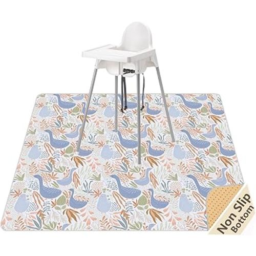 WOMUMON Splat Mat for Under High Chair/Arts/Crafts, Waterproof and Anti-Slip Splash Mat Floor Protector, Washable Highchair Floor Mat, 51 Inch Reusable Messy Mat and Baby Feeding Table Cloth (Duck)