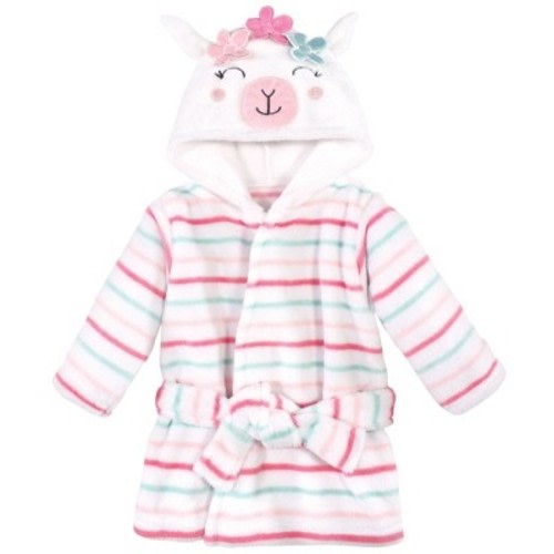 Hudson Baby Infant Girl Plush Animal Face Bathrobe, Flower Llama, 0-9 Months