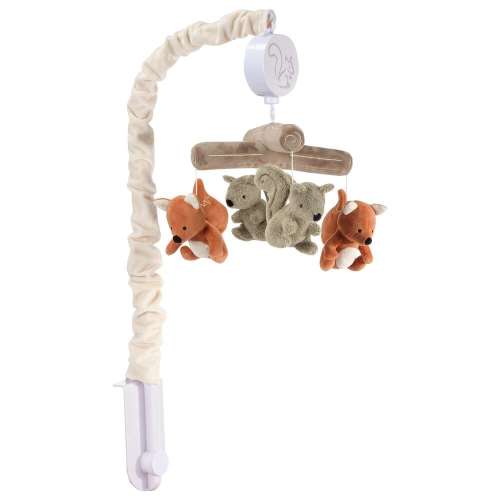 Lambs & Ivy Treetop Fox Musical Baby Crib Mobile in Brown, Gray and Cream