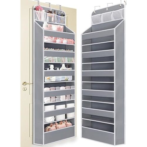 Over the Door Organizer 7 Tiers - 55lb Heavy Duty Door Hanging Organizer, No Tilt Behind Door Storage for Bedroom/Bathroom/Closet/Nursery/Shoe Storage, Grey, 1 Pack