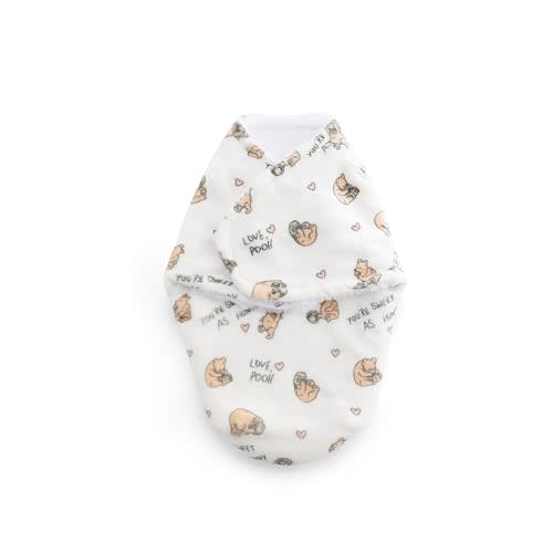Berkshire Pooh Bear Baby Swaddle Sack - Spaloft Plush Sleep Sack with Classic Pooh Patterns - Snug Fit Swaddle Blanket for Newborns Infants 0-3 mo(Sweet As Hunny No Stripes White, 13.5’’x20’’)