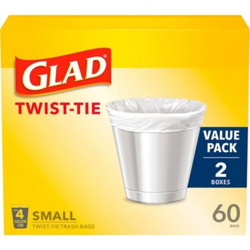 Glad Small Trash Bags 4gal Twist Tie Value Pack - White - 60ct