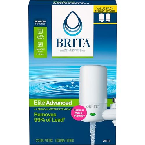 Brita Faucet Mount Water Filter System, White, No-Wait Filtration, Easy Install, Multi-Use Tap Water Filter for Kitchens, Bathrooms & Small Spaces