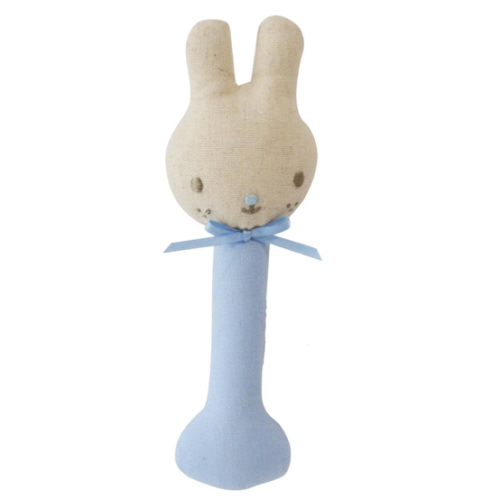Alimrose Linen Bunny Stick Rattle – Blue