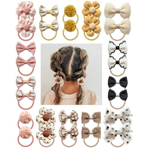 Boutique Baby Girl Hair Ties with Flowers, 28 Pcs Hair Bow Ties for Toddler Girls, Elastics Ponytail Holders Pigtails Rubber Bands by Cherssy