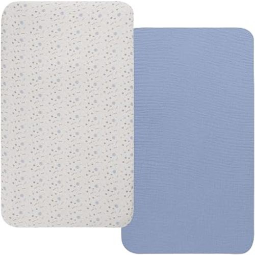 Onacosht Muslin Bassinet Sheets 2 Pack, 35"x20", Blue and Space Theme