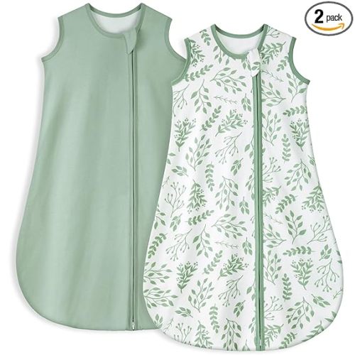 Yoofoss Baby Sleep Sack 6-12 Months TOG 1.0 Baby Wearable Blanket, 2 Pack 100% Organic Cotton Infant Toddler Sleeping Sack 2-Way Zipper Lightweight Sleep Sack