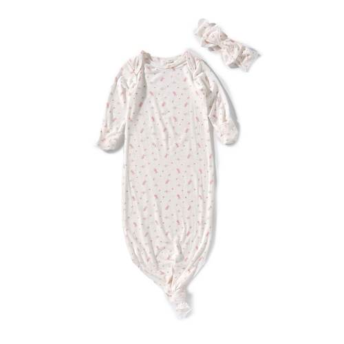 0-6 Starting Out Baby Girls Long Sleeve Ballet Print Knotted Gown