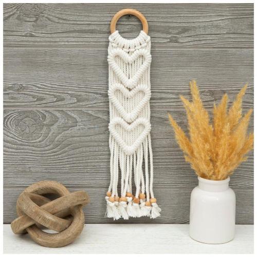White Three Hearts Macrame Wall Decor