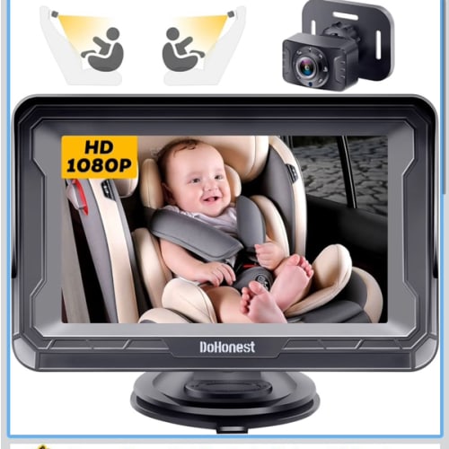 DoHonest Baby Car Camera HD 1080P - Rear-Facing Car Baby Monitor with Night Vision, Adjustable View Angle, Easy Setup, Anti-Glare Display, Safety for Kids & Infants